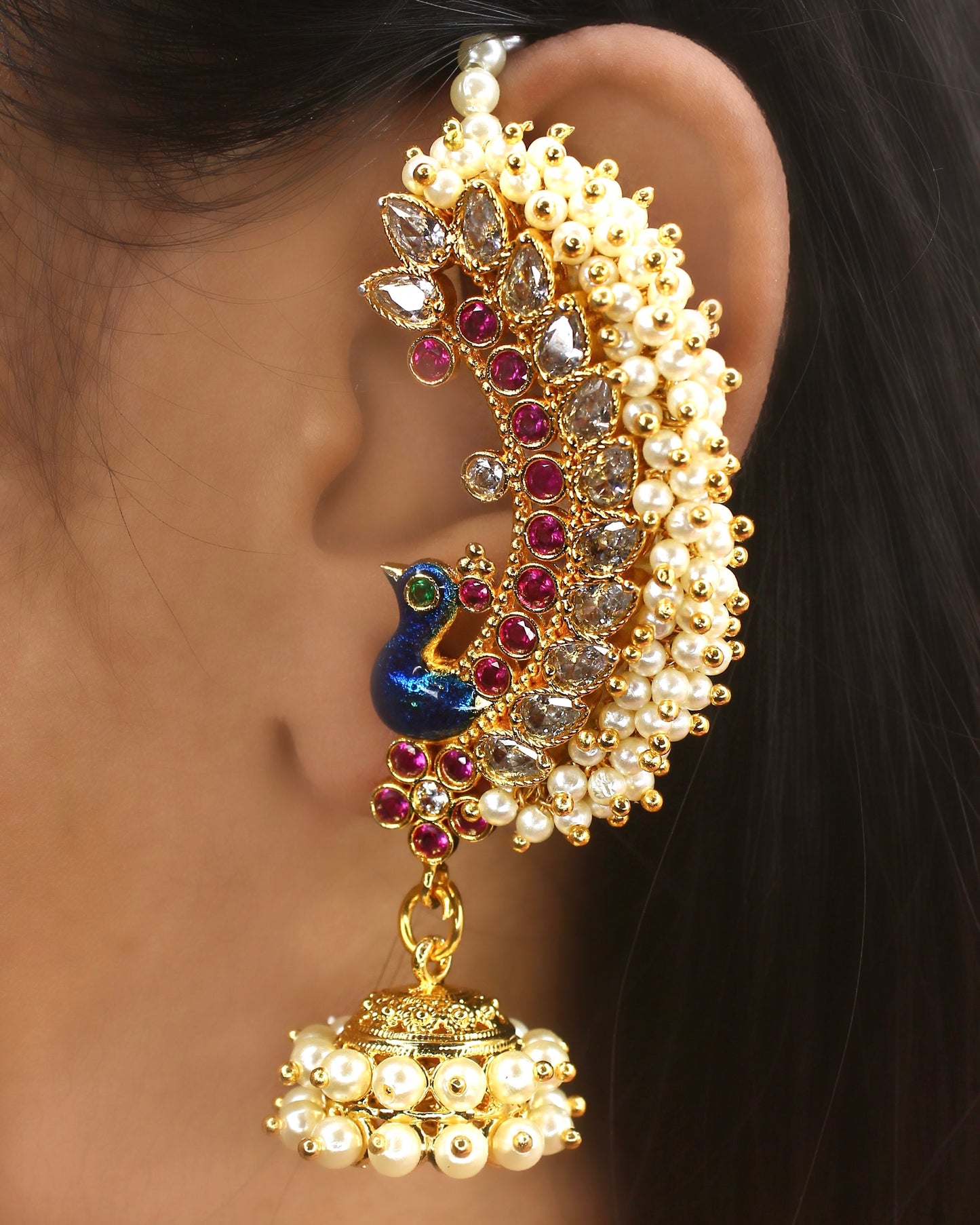 GLINTING GLOSSY PEACOCK EAR-CUFF