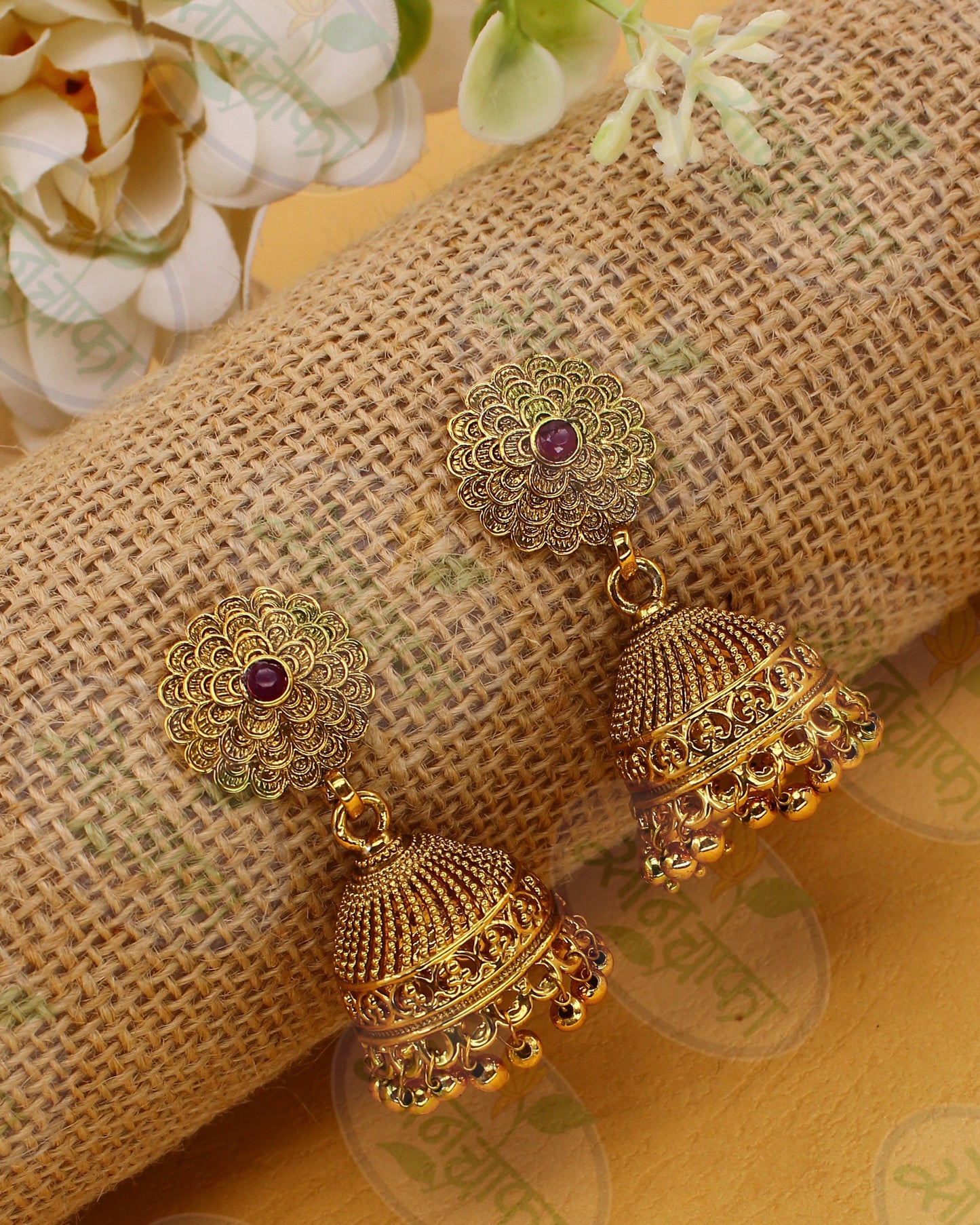 FLORAL ANTIQUE JHUMKA EARRINGS