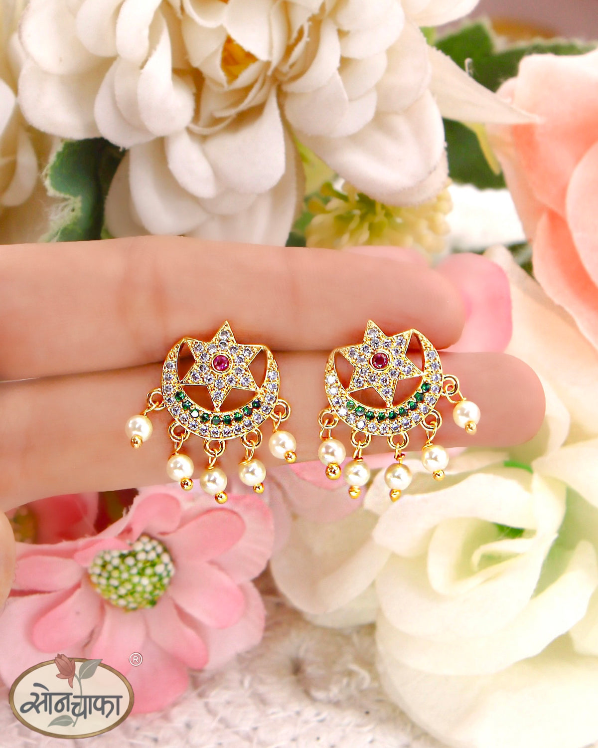 STAR WITH HALF MOON DESIGNER EARRINGS
