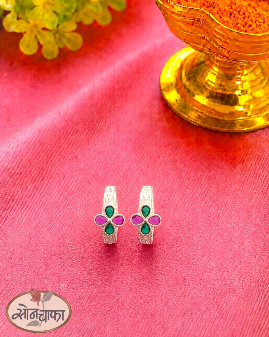 BRILLINANT PINK GREEN STONE JODAVI