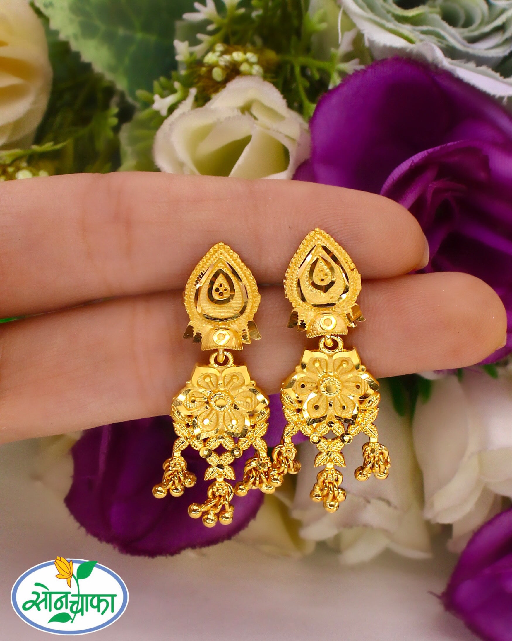 FLORAL DESIGNER EARRINGS – Sonchafa - Main Image