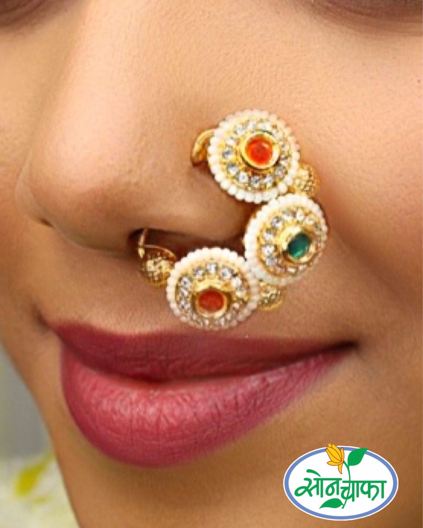 BEAUTIFUL PINK GREEN STONE NATH