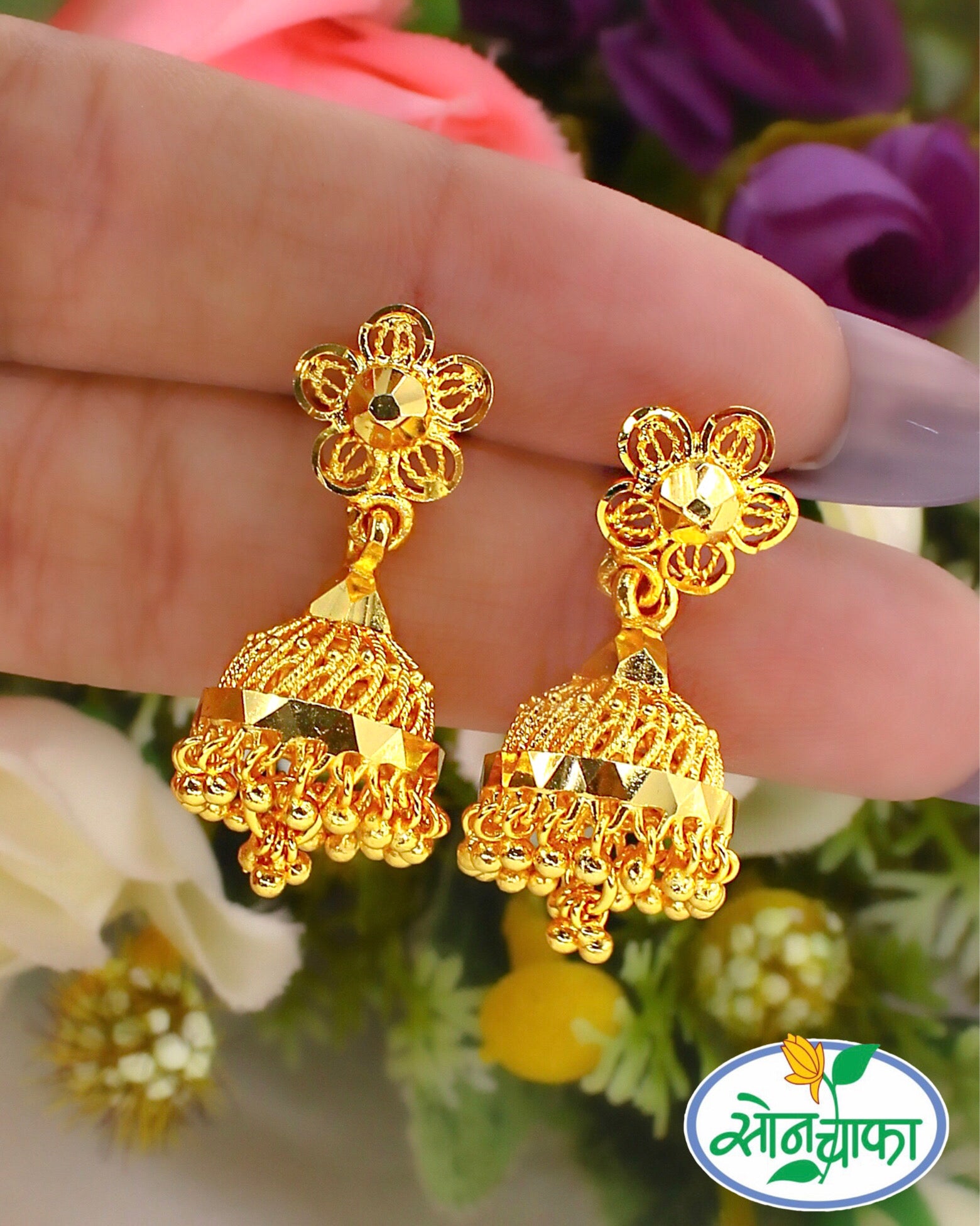 TEXTURED GRAM GOLD PLATED JUMKI EARRINGS
