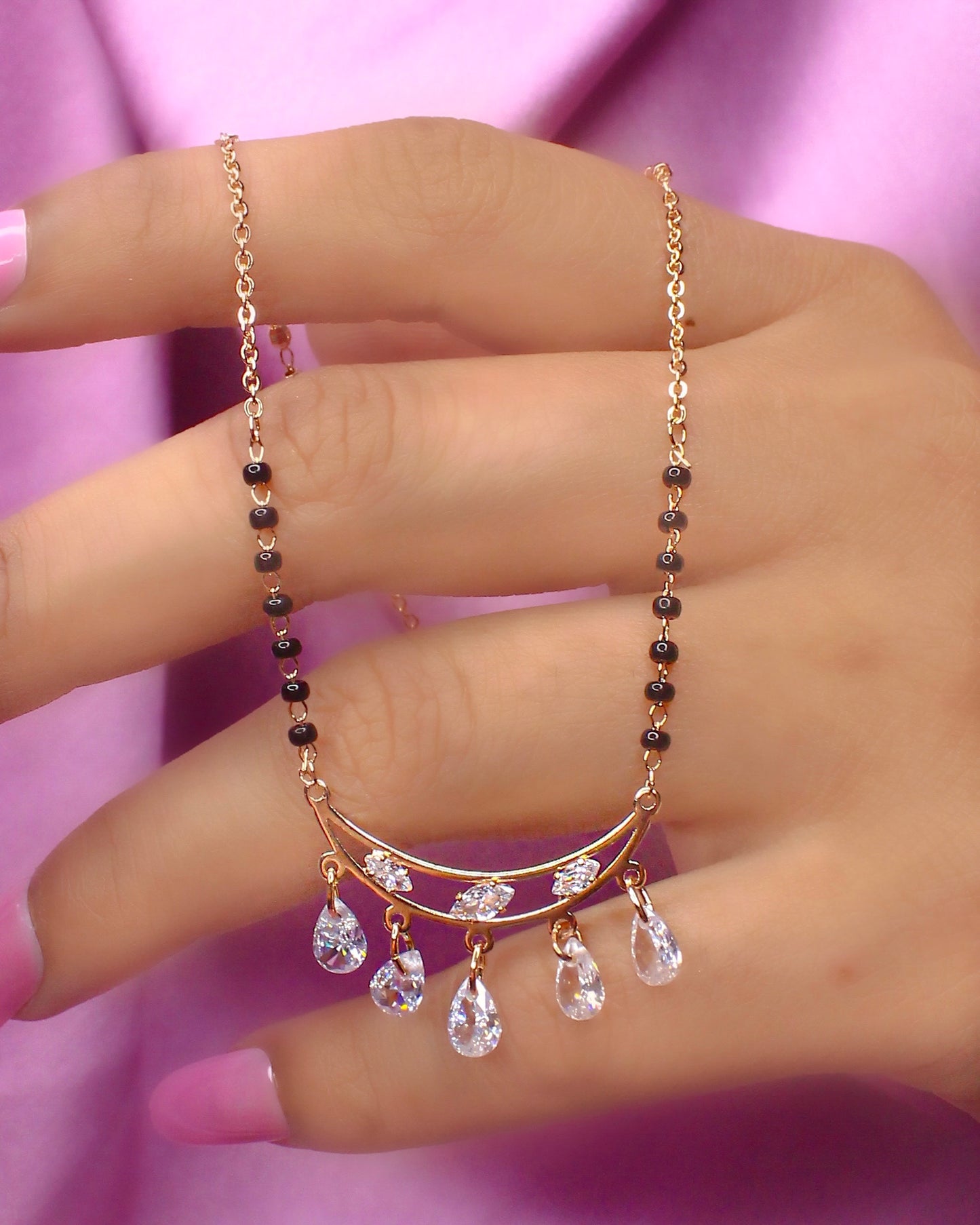 GLITTERING CRESCENT DIAMOND MANGALSUTRA