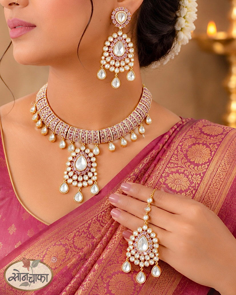 CLASSICAL PINK STONE RAJASI NECKLACE