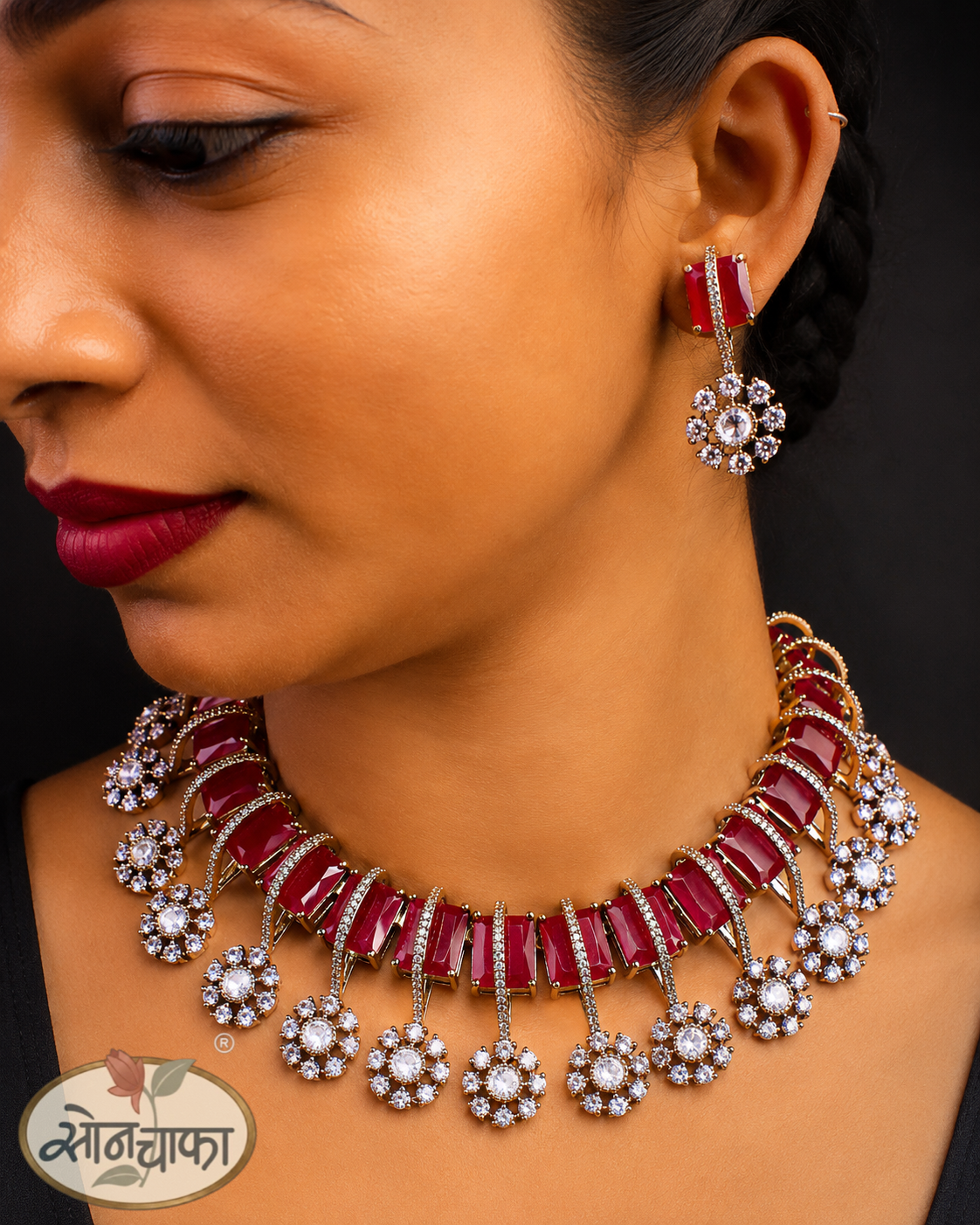 AMERICAN DIAMOND RUBY NECKLACE