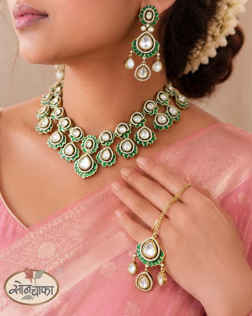 GREEN LOTUS ELEGANCE RAJASI NECKLACE