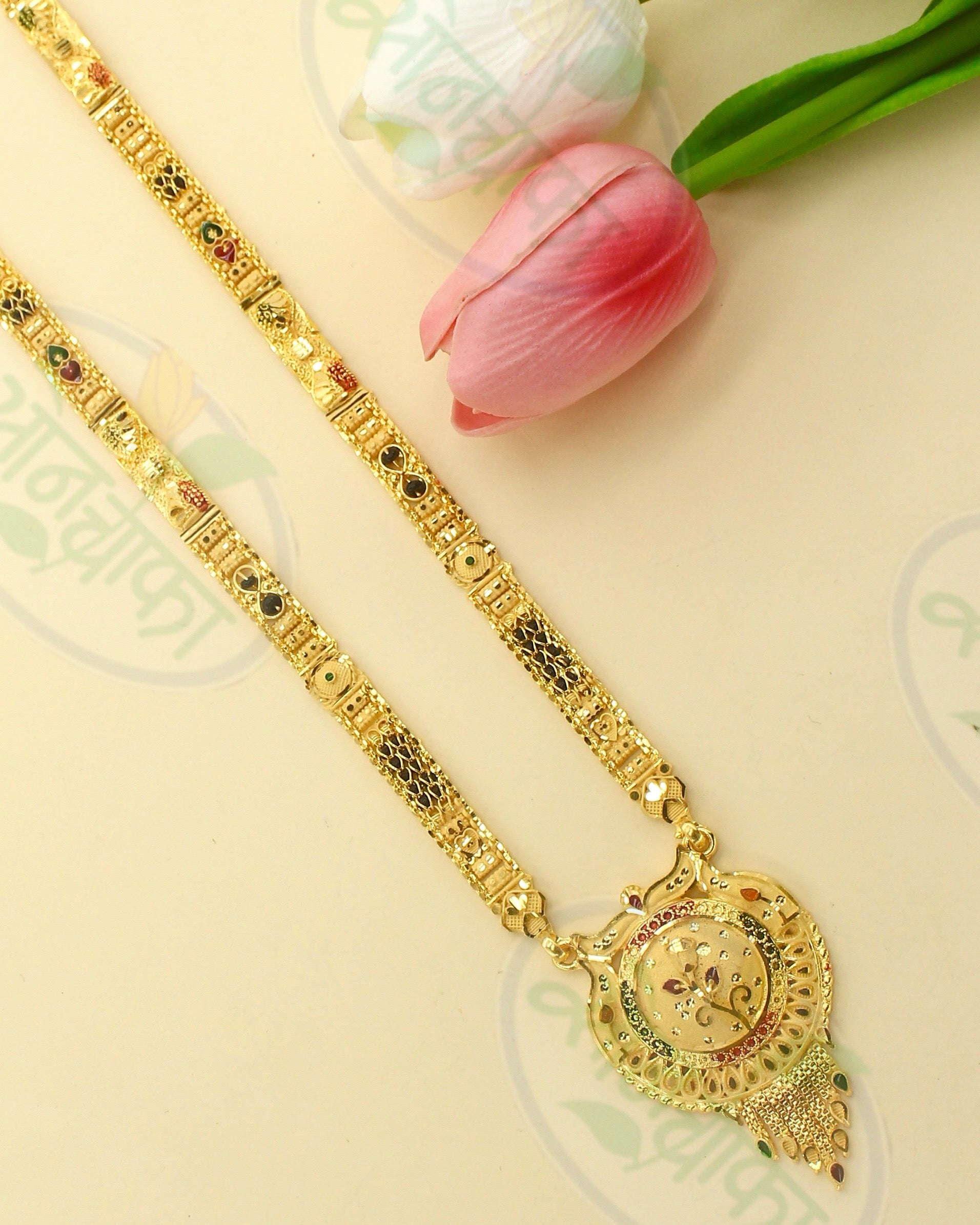 long poth design in gold LEAF WITH FLORAL DESIGNER MANGALSUTRA – Sonchafa