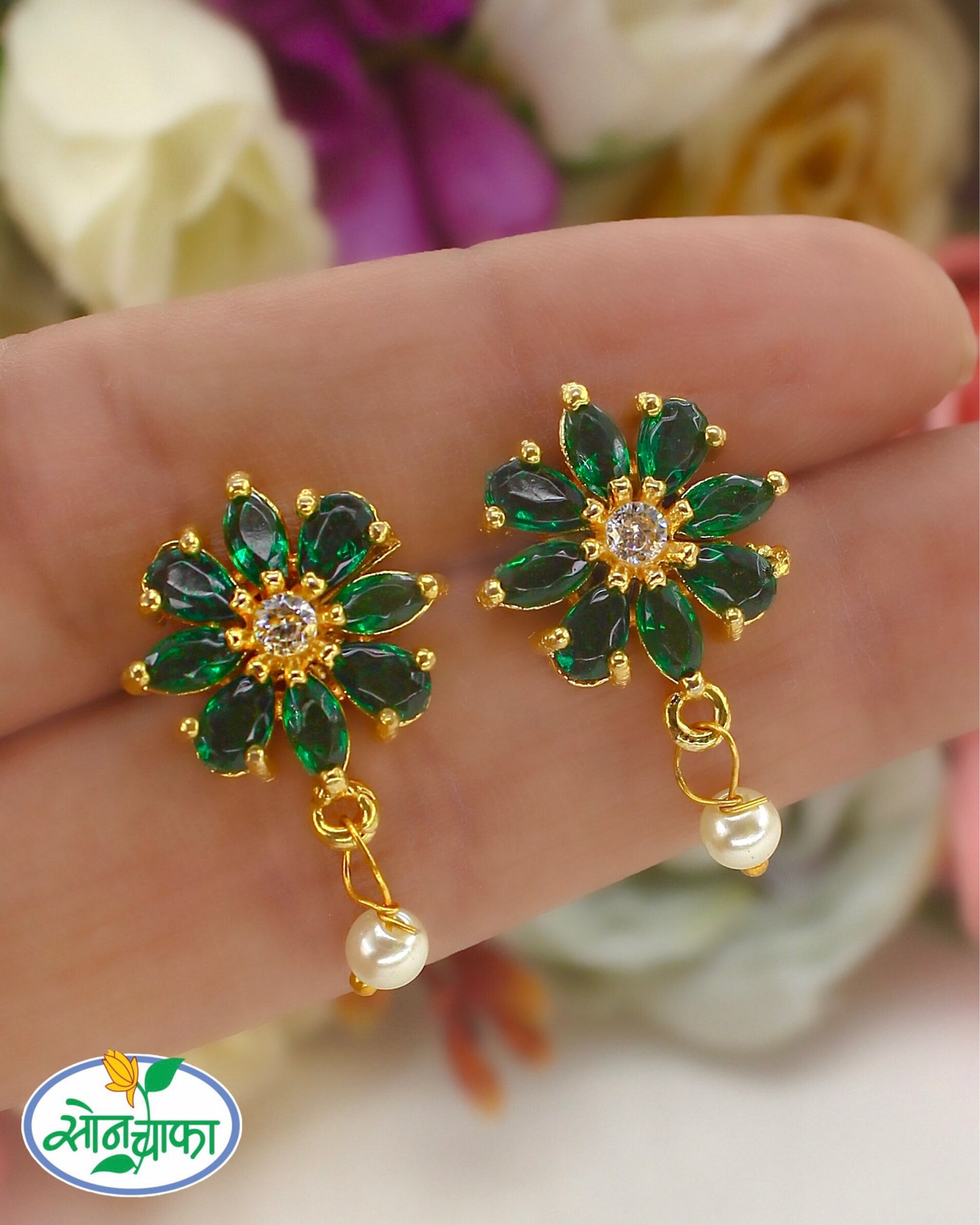 FLORET GREEN STONE EARRINGS