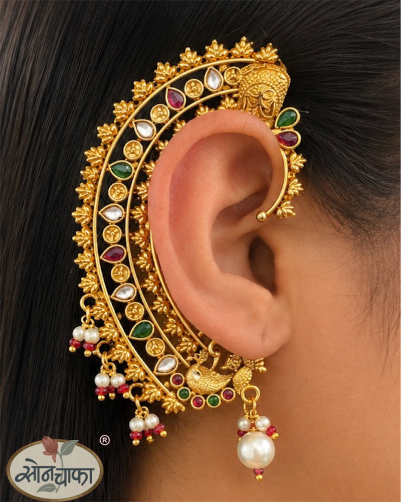 DELICATE PEACOCK DESIGNER ANTIQUE EAR-CUFF
