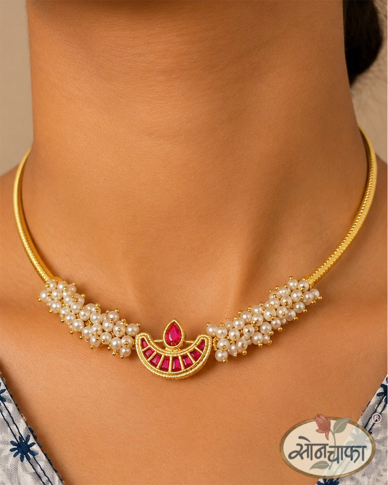 BEAUTIFUL PINK STONE SARI NECKLACE