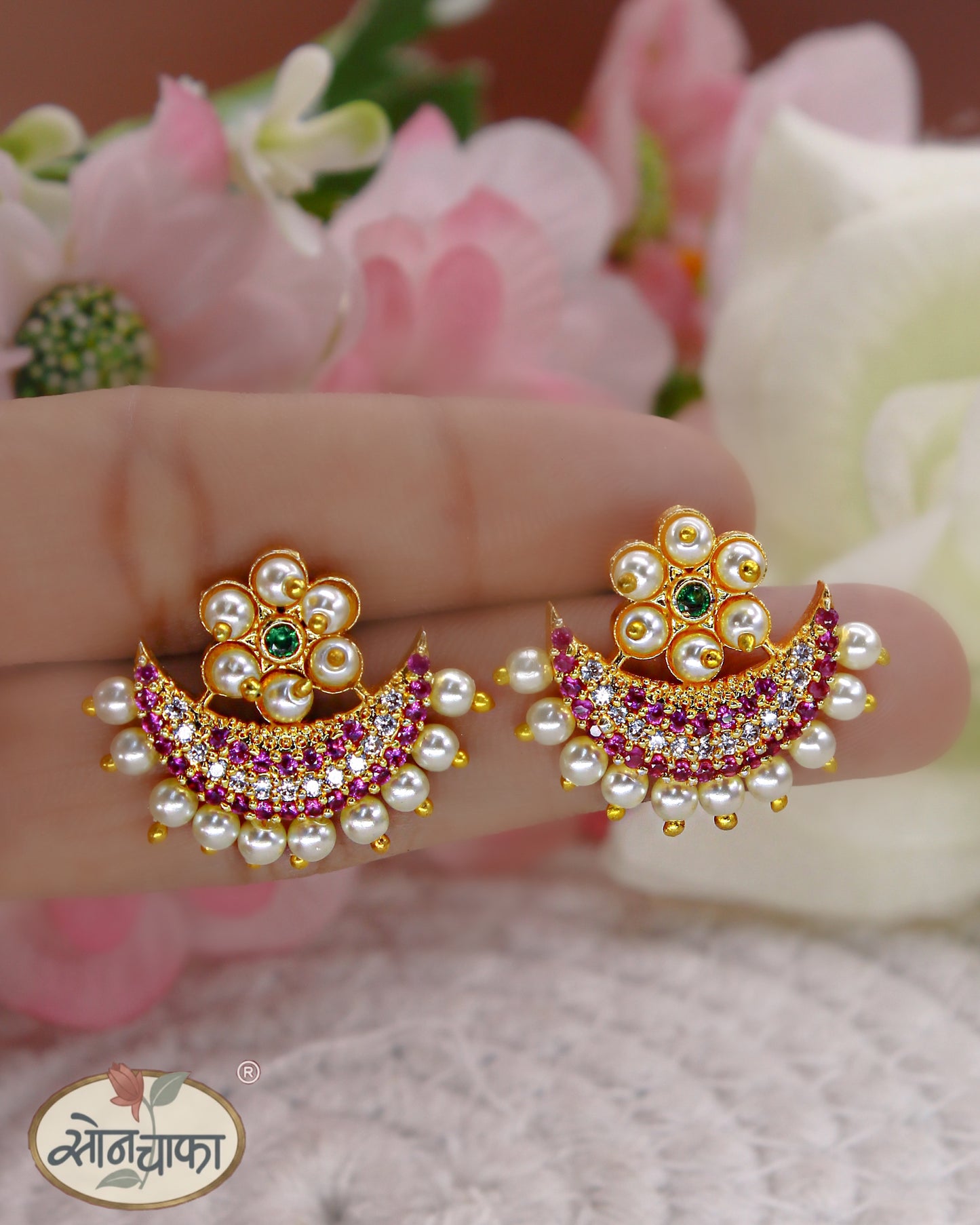 FLORAL WITH HALF-MOON DESIGNER EARRINGS