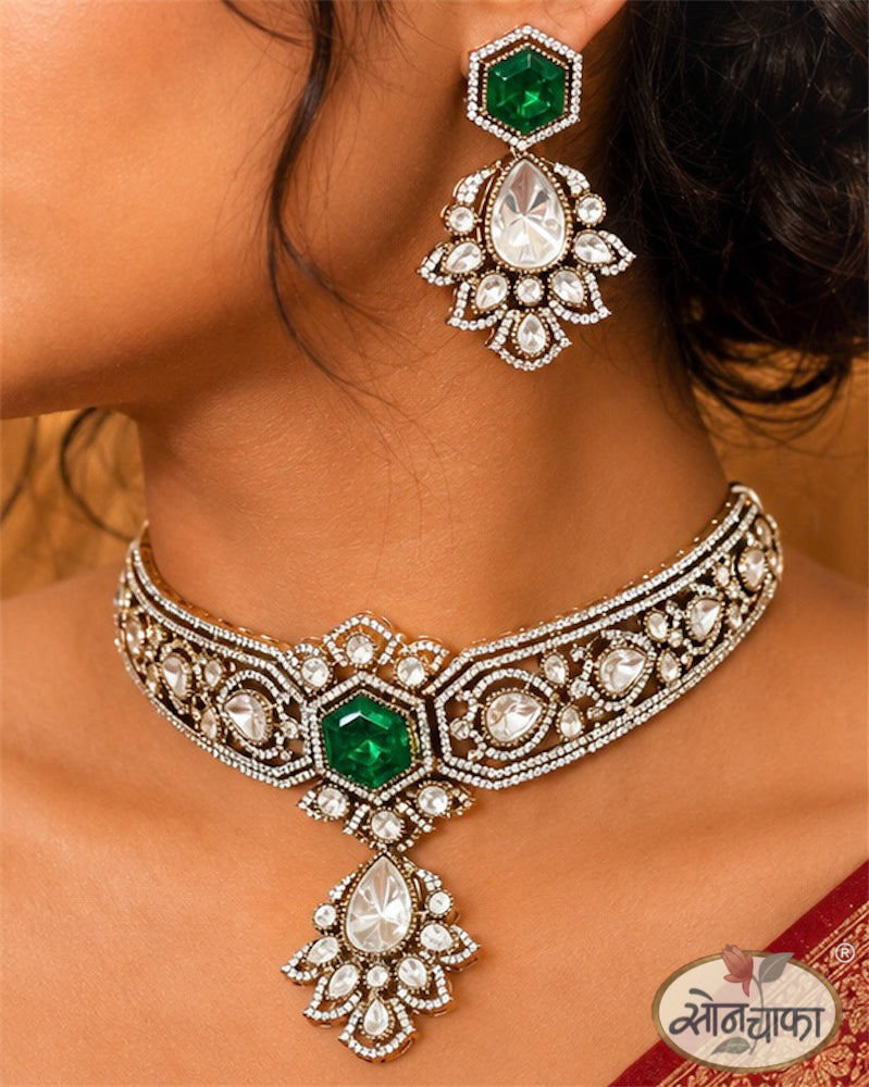 WEDDING WEAR GREEN STONE NECKLACE