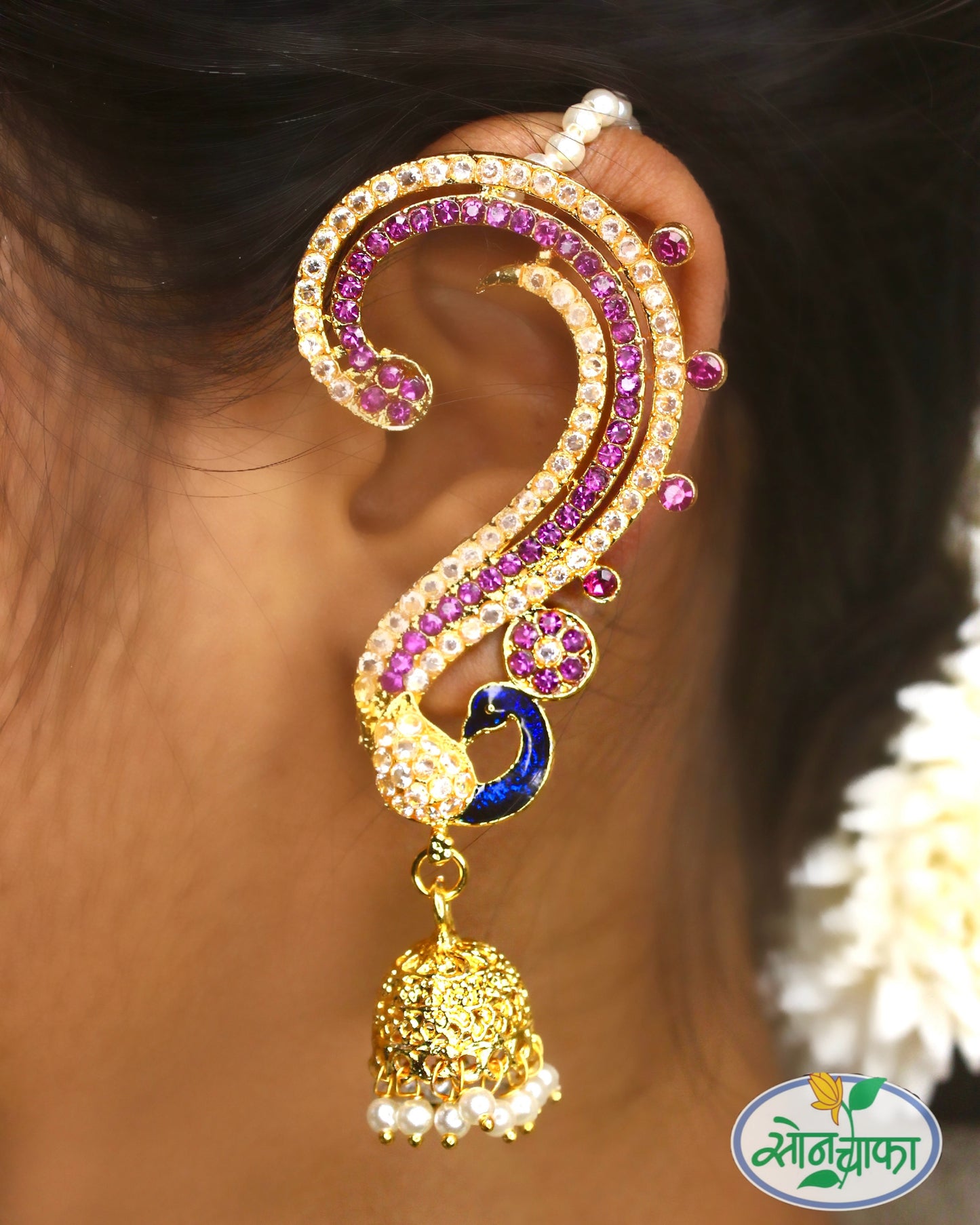 BEAUTIFUL PEACOCK EAR-CUFFS