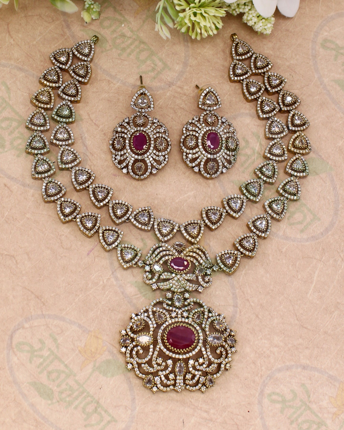 WEDDING WEAR PINK STONE NECKLACE