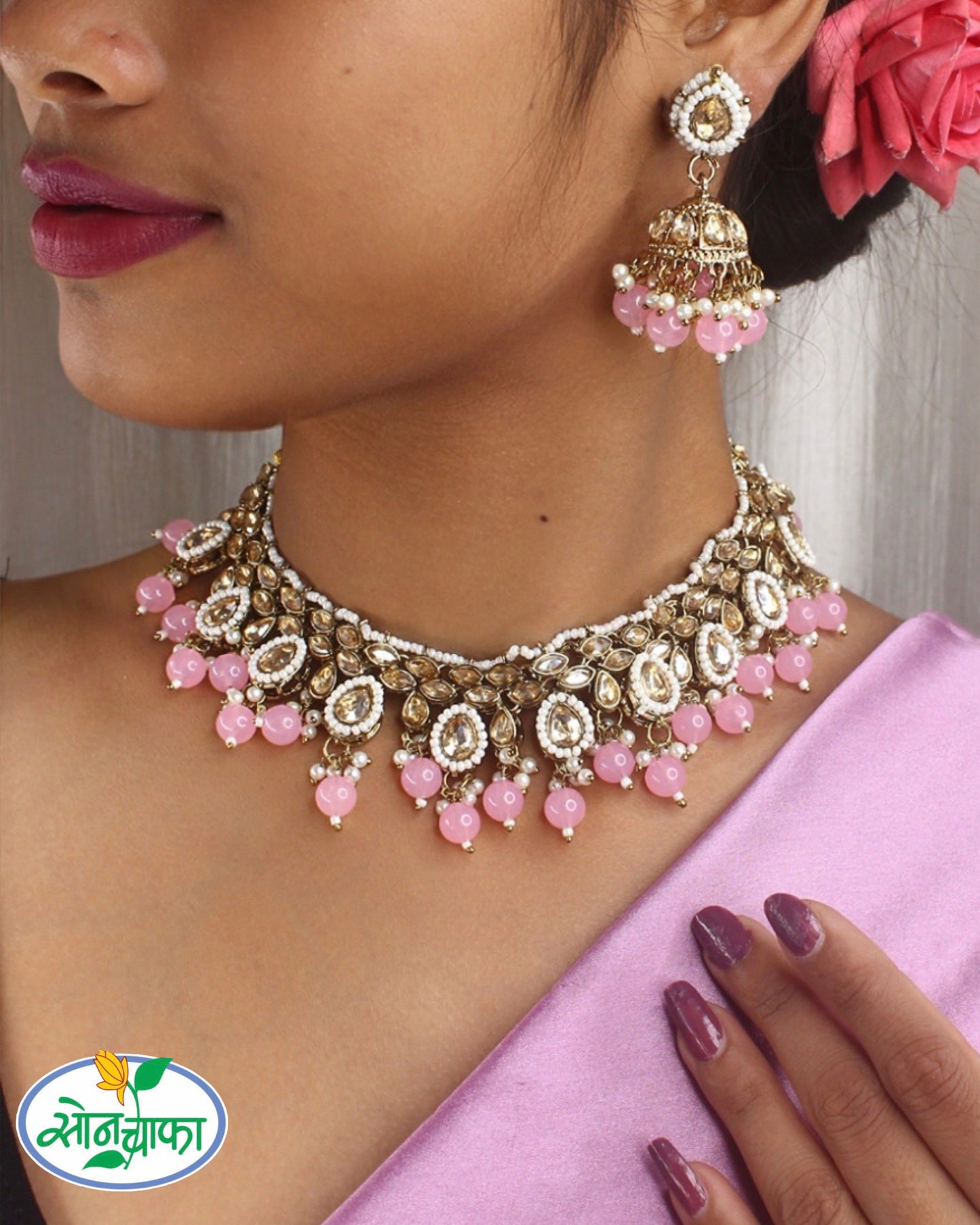 BRIDAL PINK STONE NECKLACE