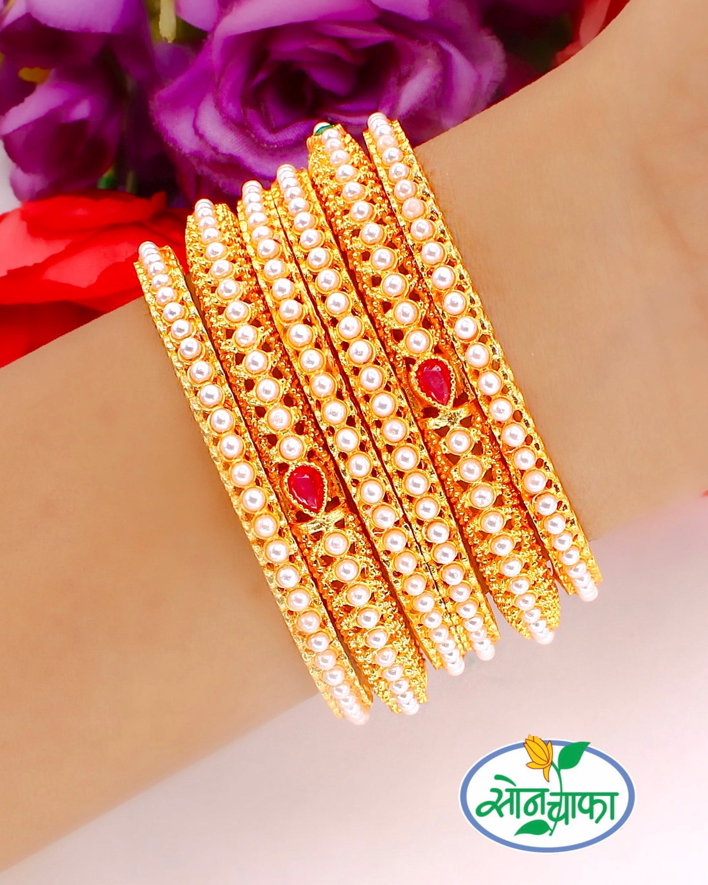 TRADITIONAL DESIGNER PEARL BANGLES
