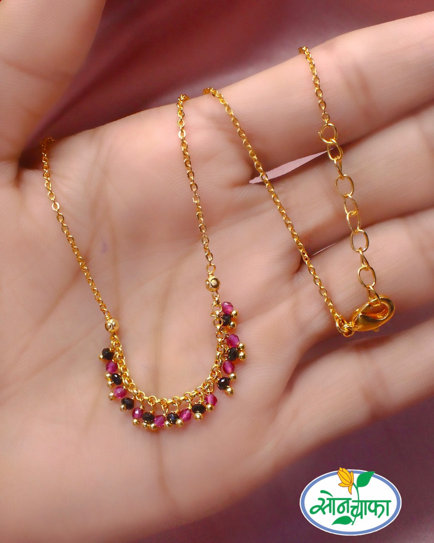 PINK BLACK BEADS DESIGNER MANGALSUTRA