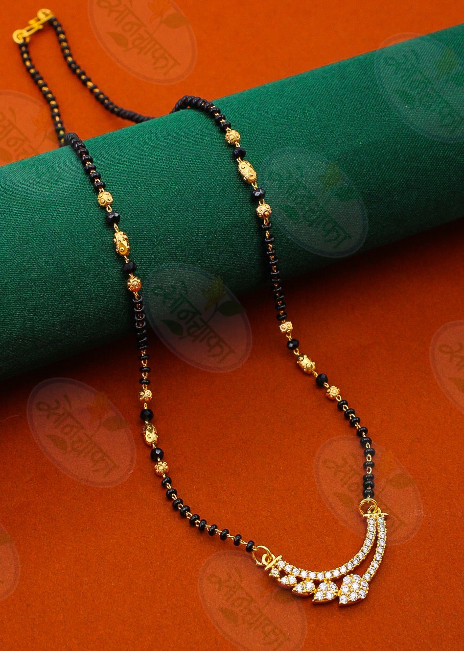 In Khazana Black Beads Gold Chain Designs With Price Short Black