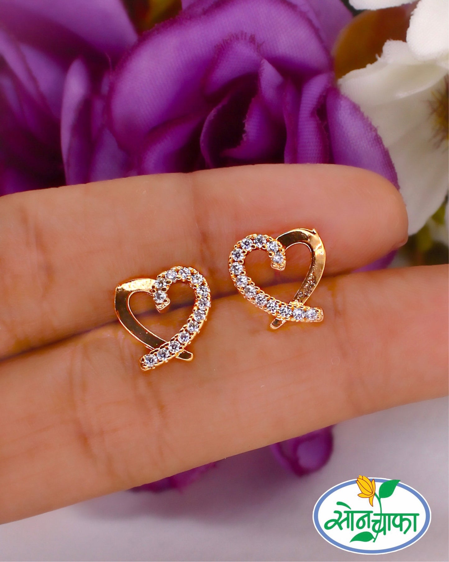 DELIGHTFUL HEART DIAMOND STUD EARRINGS