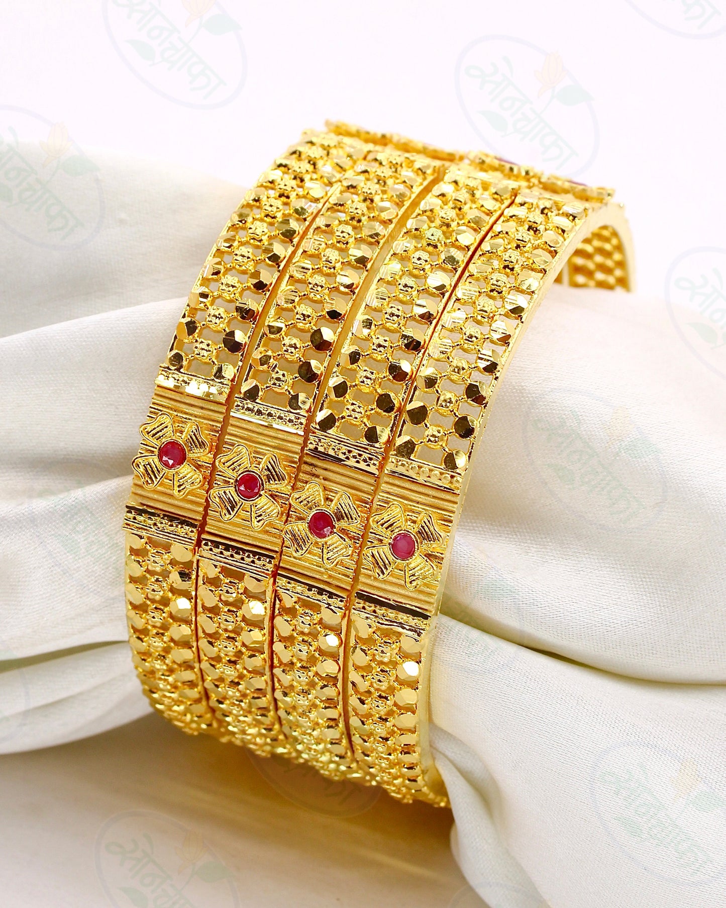 LAVISH FLORAL GOLD PLATED BANGLES