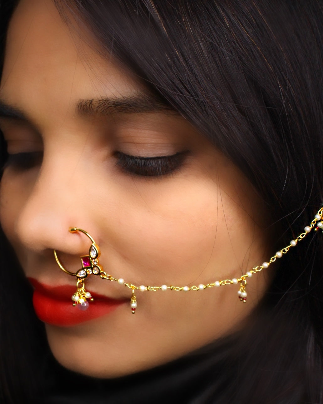 Gold Chain Nose Pin Design CHARMING DESIGNER NOSE RING