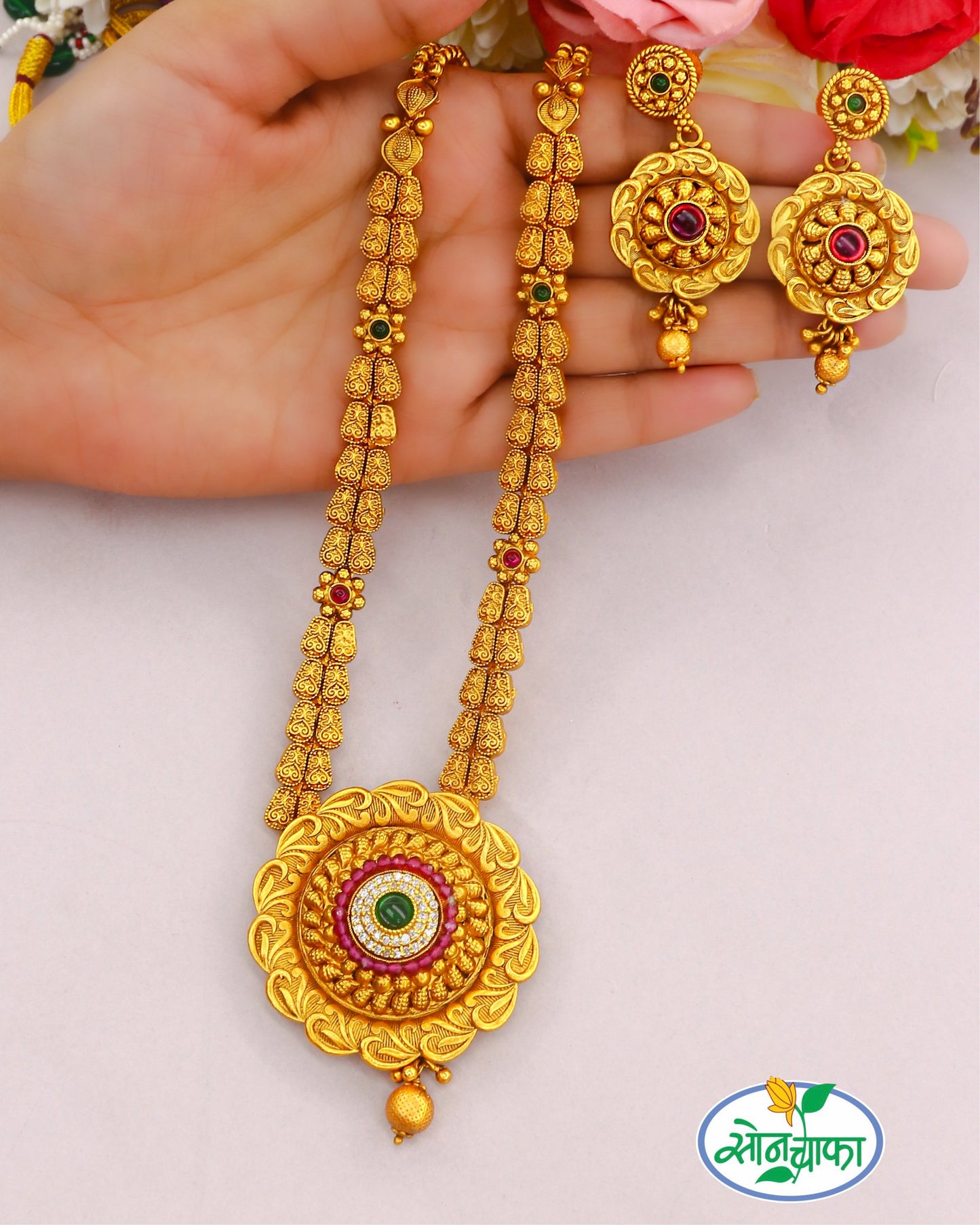 FLORAL DAZZLE RAJWADI NECKLACE