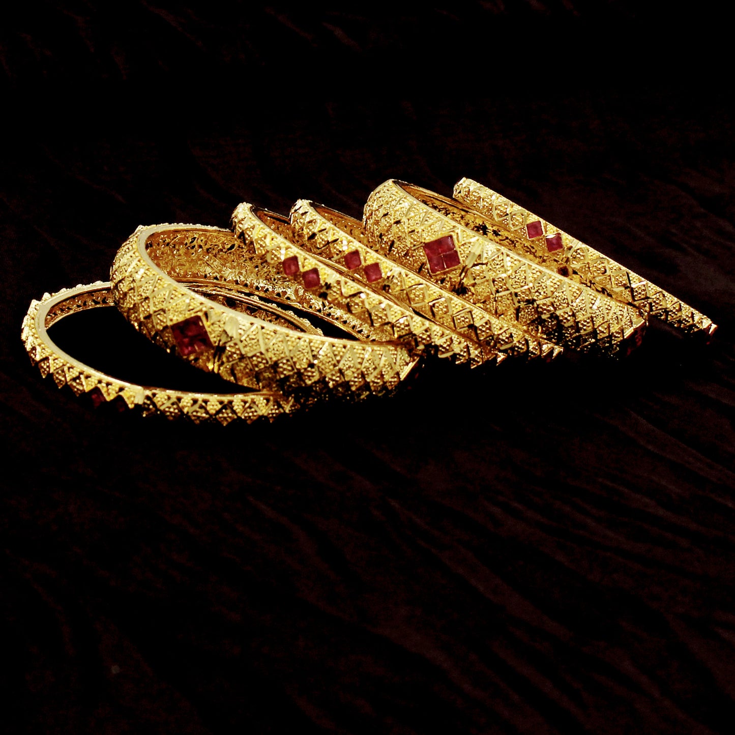 DUBAI BANGLES WITH SEMIPRICIOUS RUBY 6 PC SET
