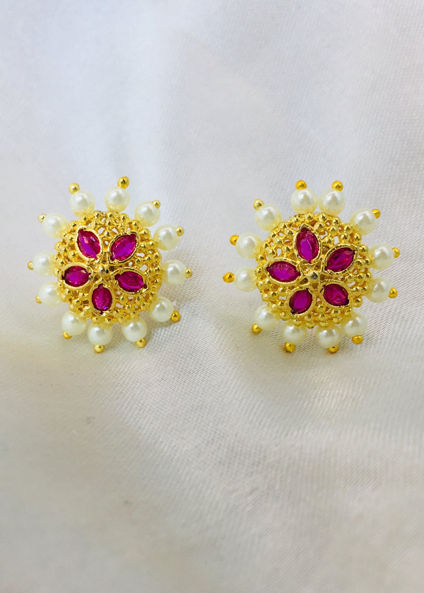 PINK STONE PEARL STUDS