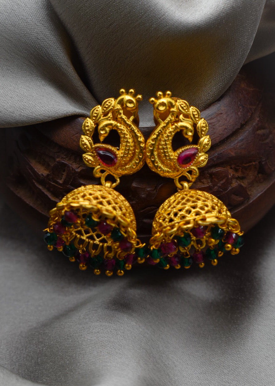 LEAF WITH PEACOCK JHUMKI