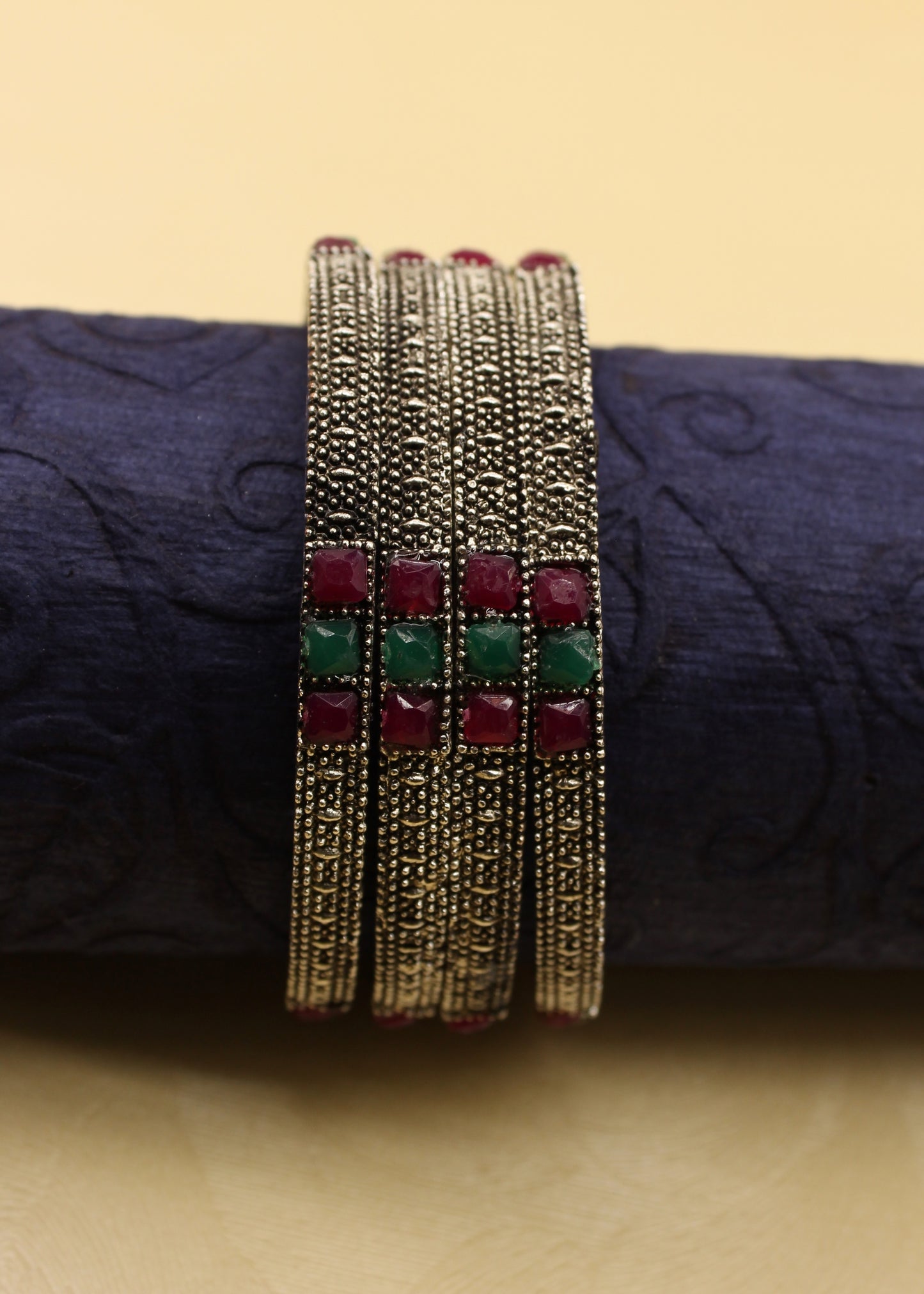 PINK- GREEN STONE BANGLES