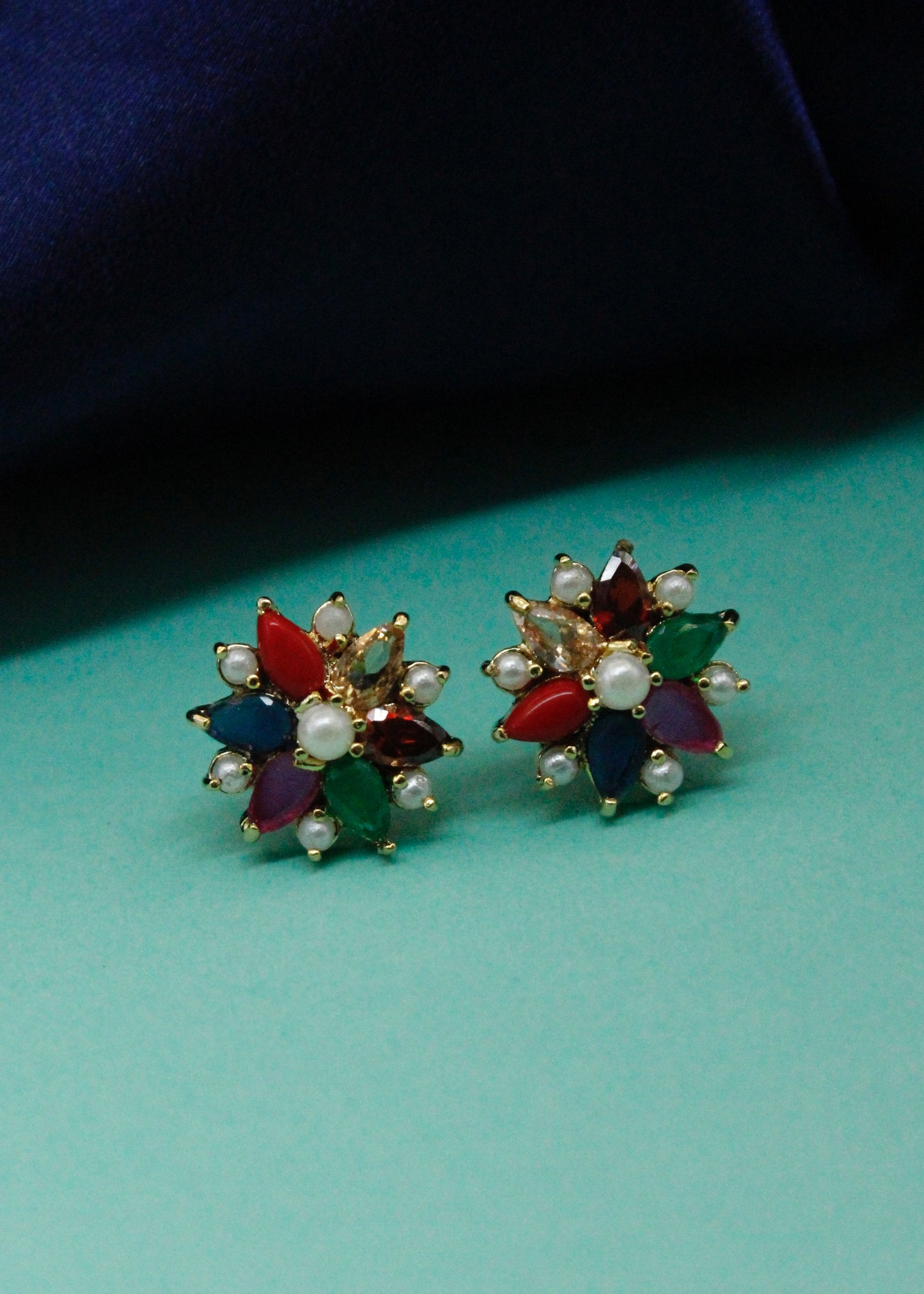 FLOWERET NAVRATNA STUDS