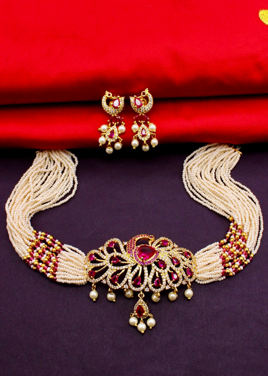 GLEAMING PEACOCK CHOKER SET