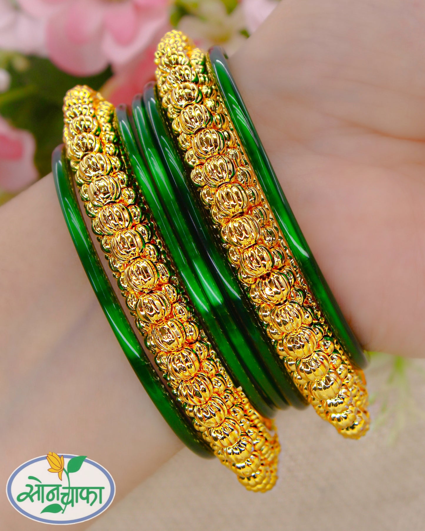 DESIGNER GOLDEN BEADS BANGALS