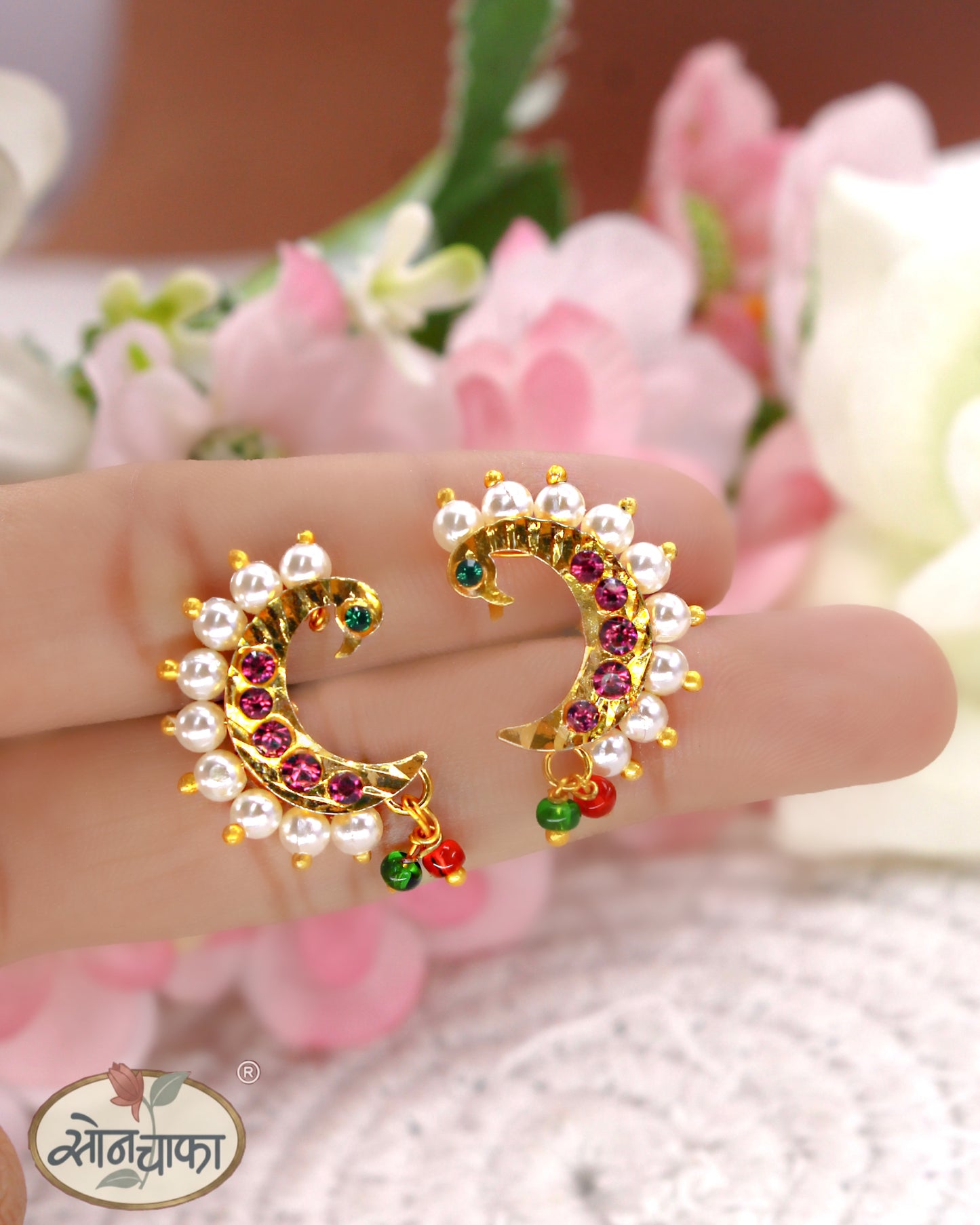 GLINTING PEACOCK PEARL EARRINGS