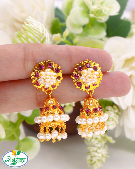 FANCY PINK STONE JHUMKI