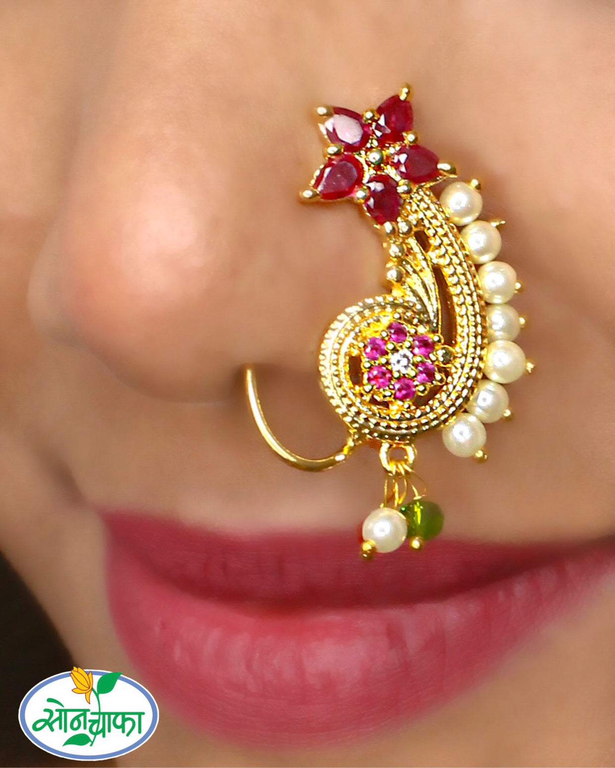 PINK STONE DESIGNER NATH