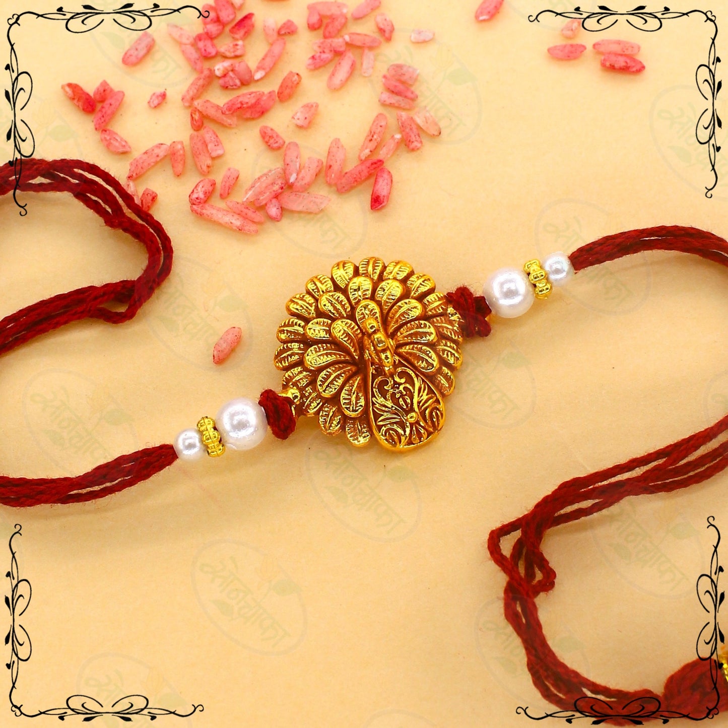 GOLDEN GLEAM PEACOCK RAKHI