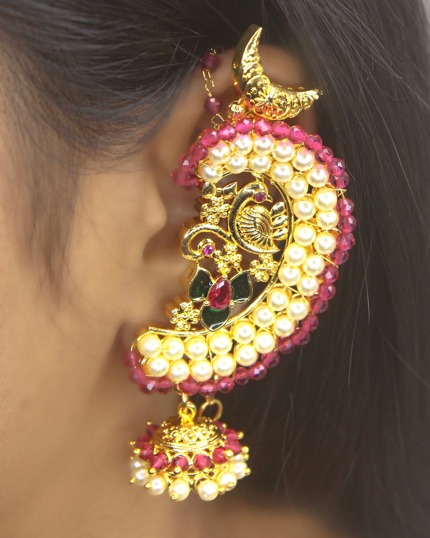 ROYAL HALF MOON & PEACOCK DESIGNER EAR-CUFFS