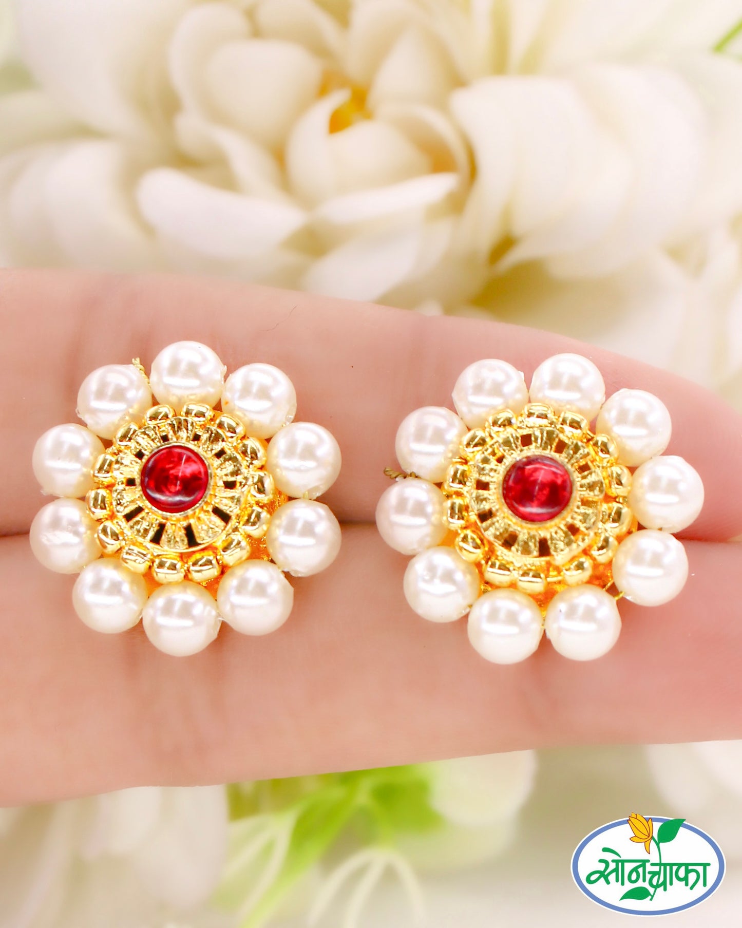 FLORAL PEARL BEADS EARRINGS