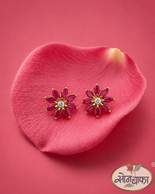 SPARKLING PINK STONE EAR-STUDS