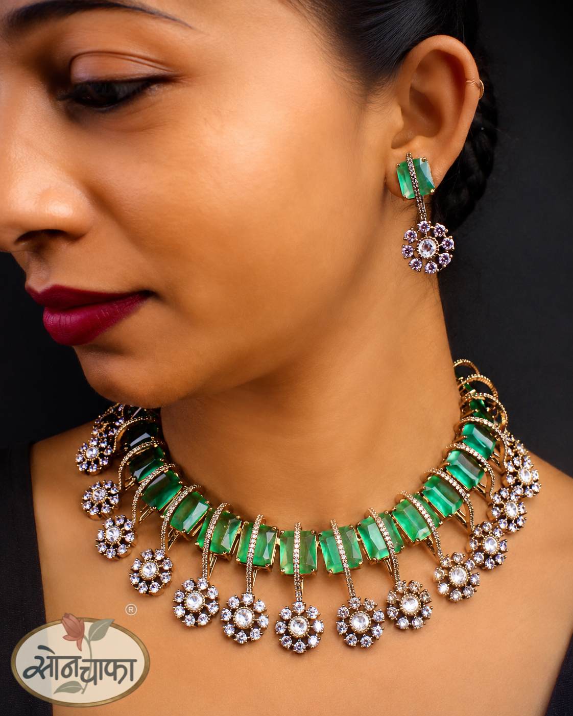 AMERICAN  DIAMOND RUBY NECKLACE