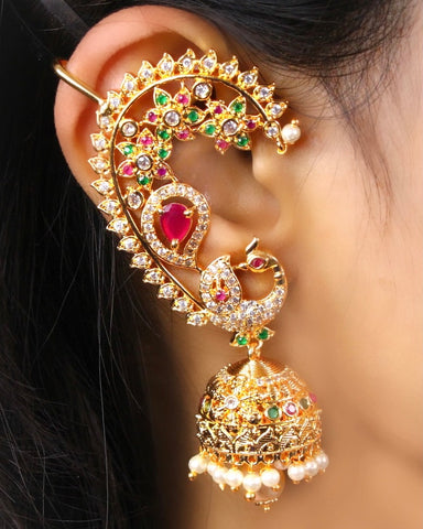 FLORET WITH PEACOCK DESIGNER EAR-CUFFS
