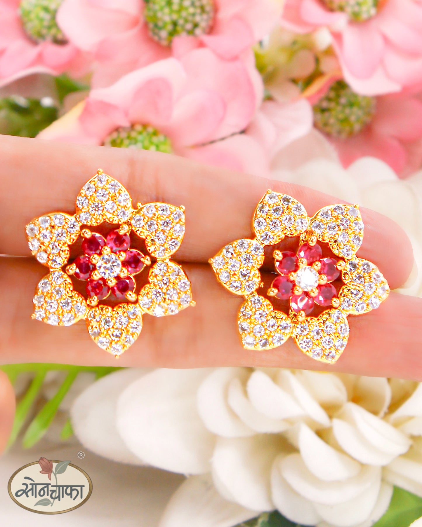 FANCY PINK STONE STUDS