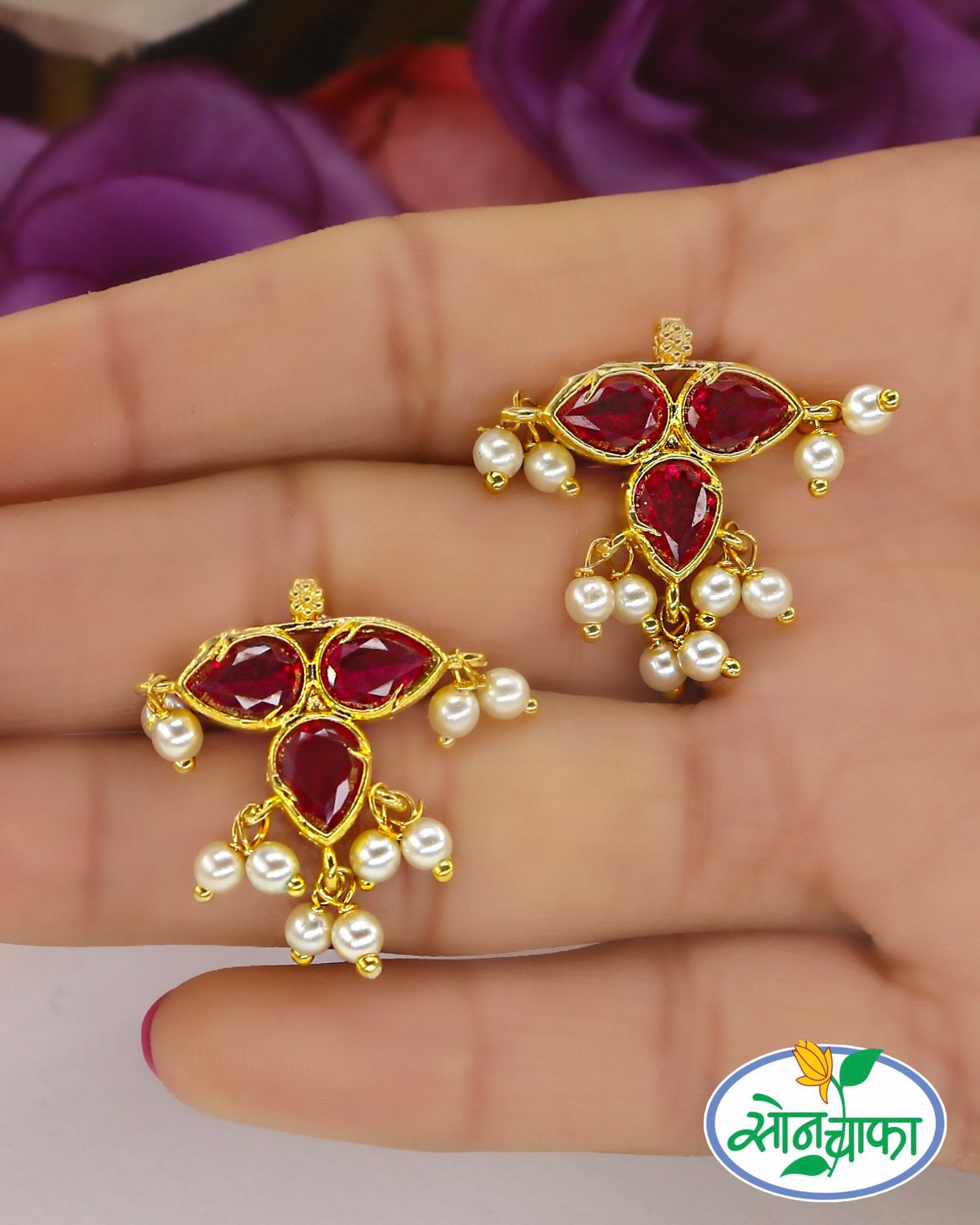 LEAFY CHARM PEARL EARRINGS