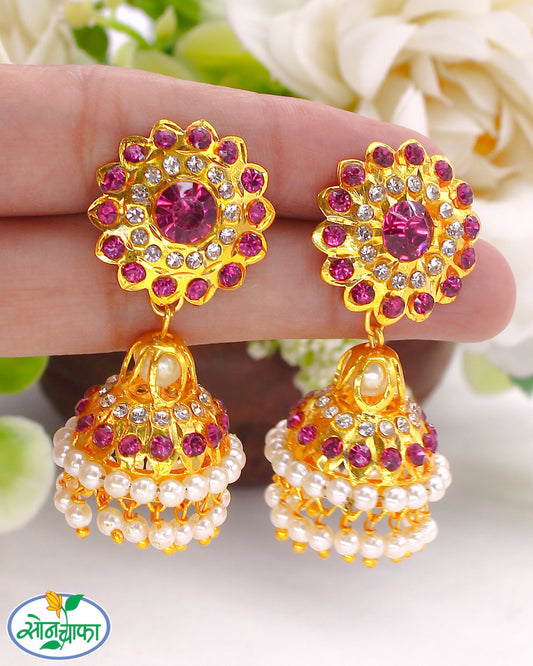 CLASSY PINK STONE JHUMKI