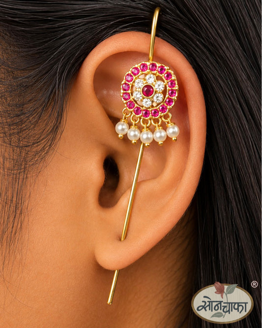 SHIMMERING PINK STONE EAR-CUFFS