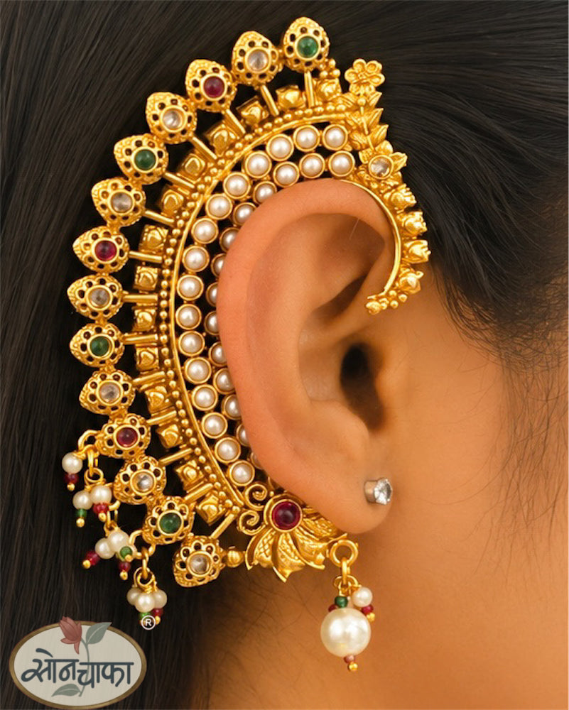 LEAF WITH FLORAL ANTIQUE EAR-CUFF