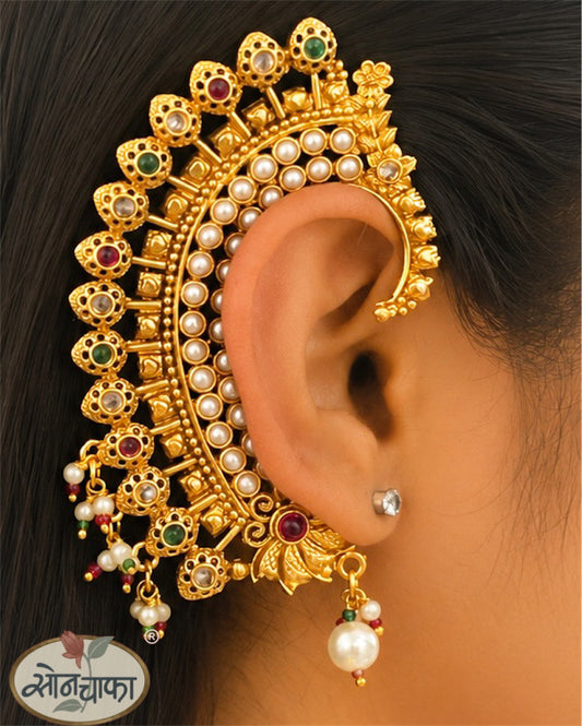 LEAF WITH FLORAL ANTIQUE EAR-CUFF