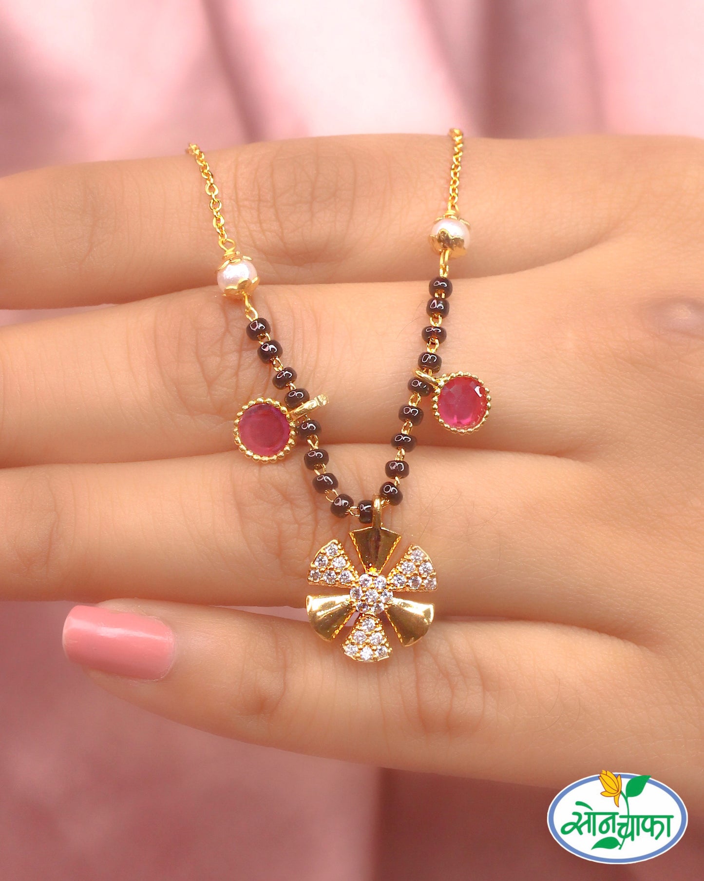 TRENDY PINK STONE MANGALSUTRA